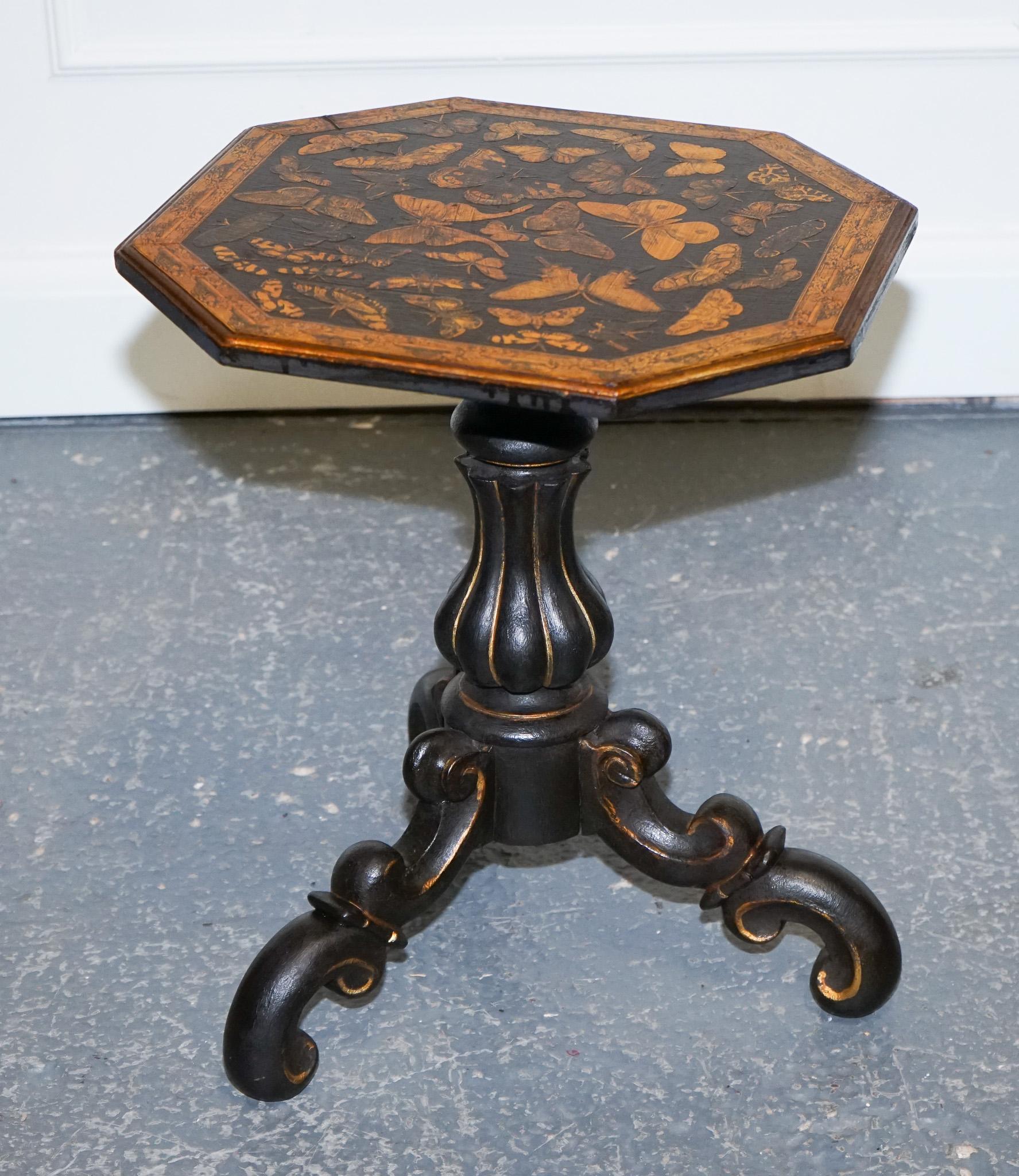 Hand-Crafted Stunning Victorian Decoupage Hand Painted Side Wine Lamp Table For Sale
