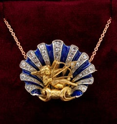 Stunning Victorian Diamond Enamel Cherub Sentimental Brooch Pendant