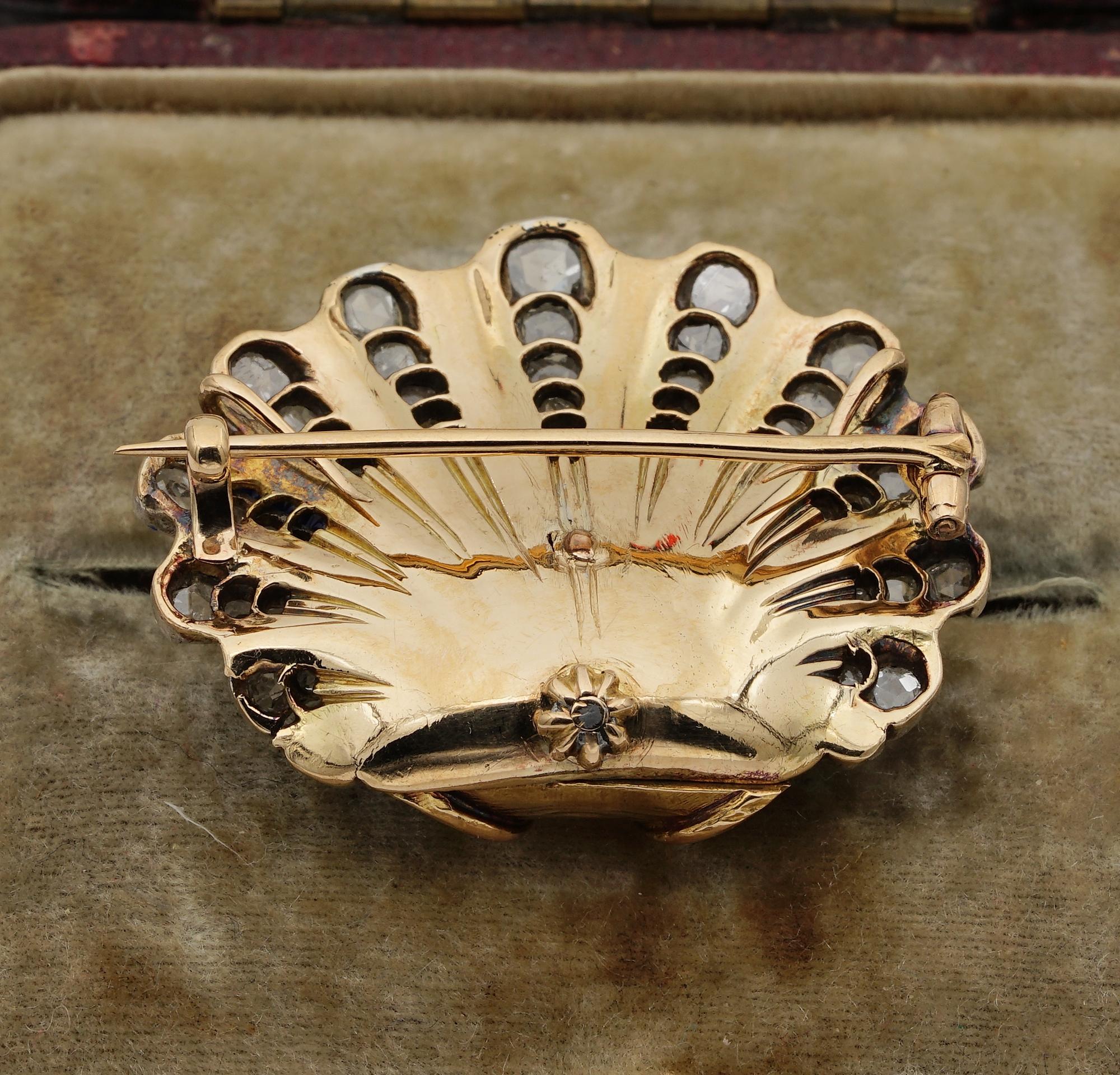Stunning Victorian Diamond Enamel Cherub Sentimental Brooch Pendant For Sale 3
