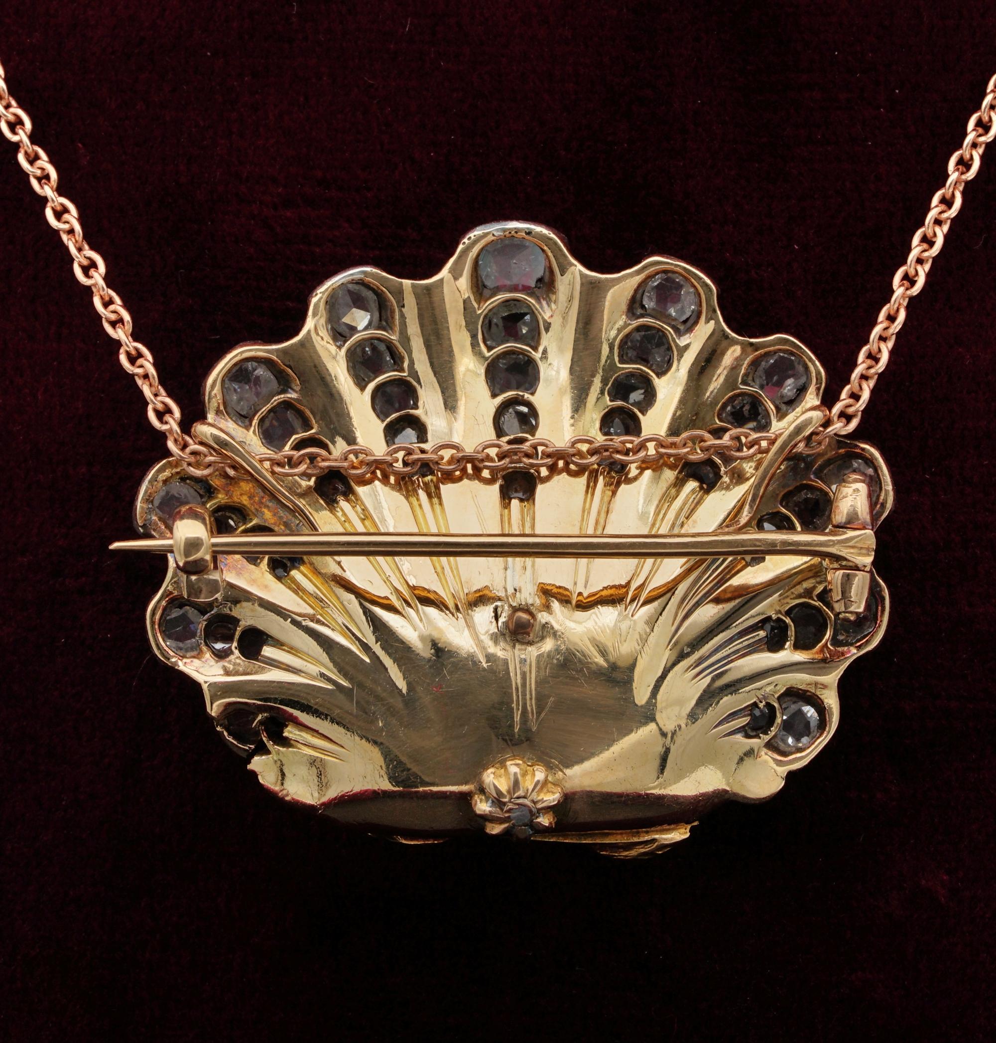 Stunning Victorian Diamond Enamel Cherub Sentimental Brooch Pendant For Sale 4