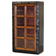 Antique Stunning Victorian Ebonised Carved Wood Display Cabinet Glazed Door Very Rare