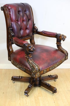 Stunning Victorian Empire Style Gilt Carved Wood Executive Swivel Chair
