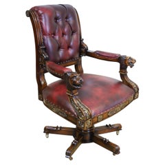 Stunning Victorian Empire Style Gilt Carved Wood Executive Swivel Chair