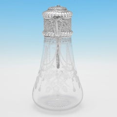 Atemberaubender viktorianischer Krug aus geätztem Glas und Sterlingsilber – London 1889