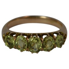 Antique Stunning Victorian Five Peridot 15 Carat Rose Gold Stack Band Ring