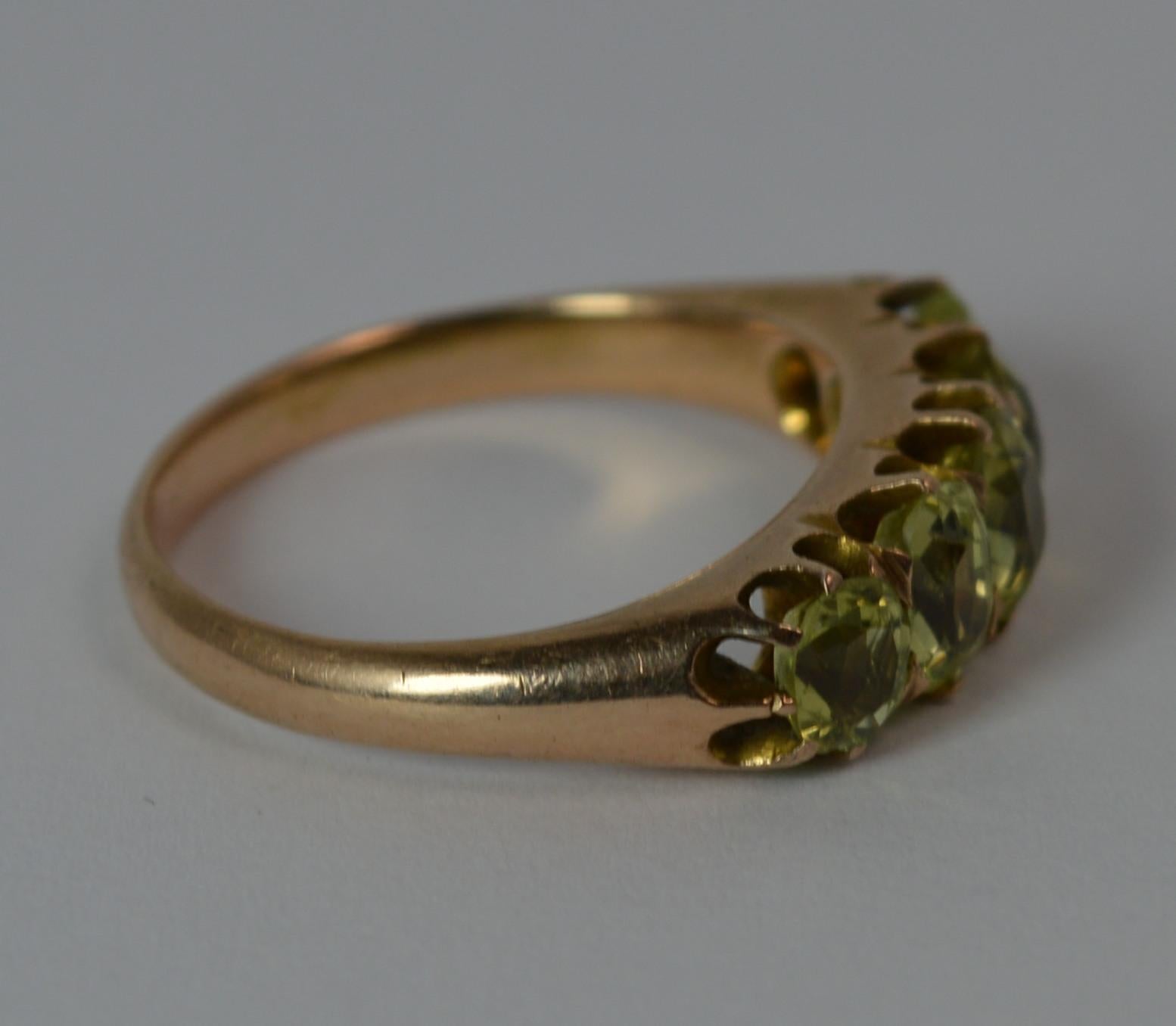 Stunning Victorian Five Peridot 15 Carat Rose Gold Stack Band Ring 8