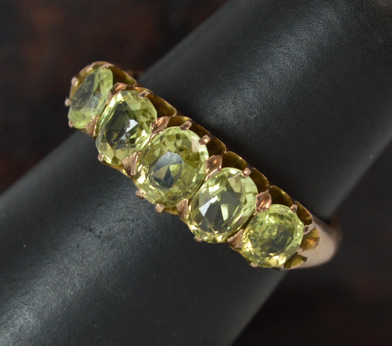 Stunning Victorian Five Peridot 15 Carat Rose Gold Stack Band Ring 10
