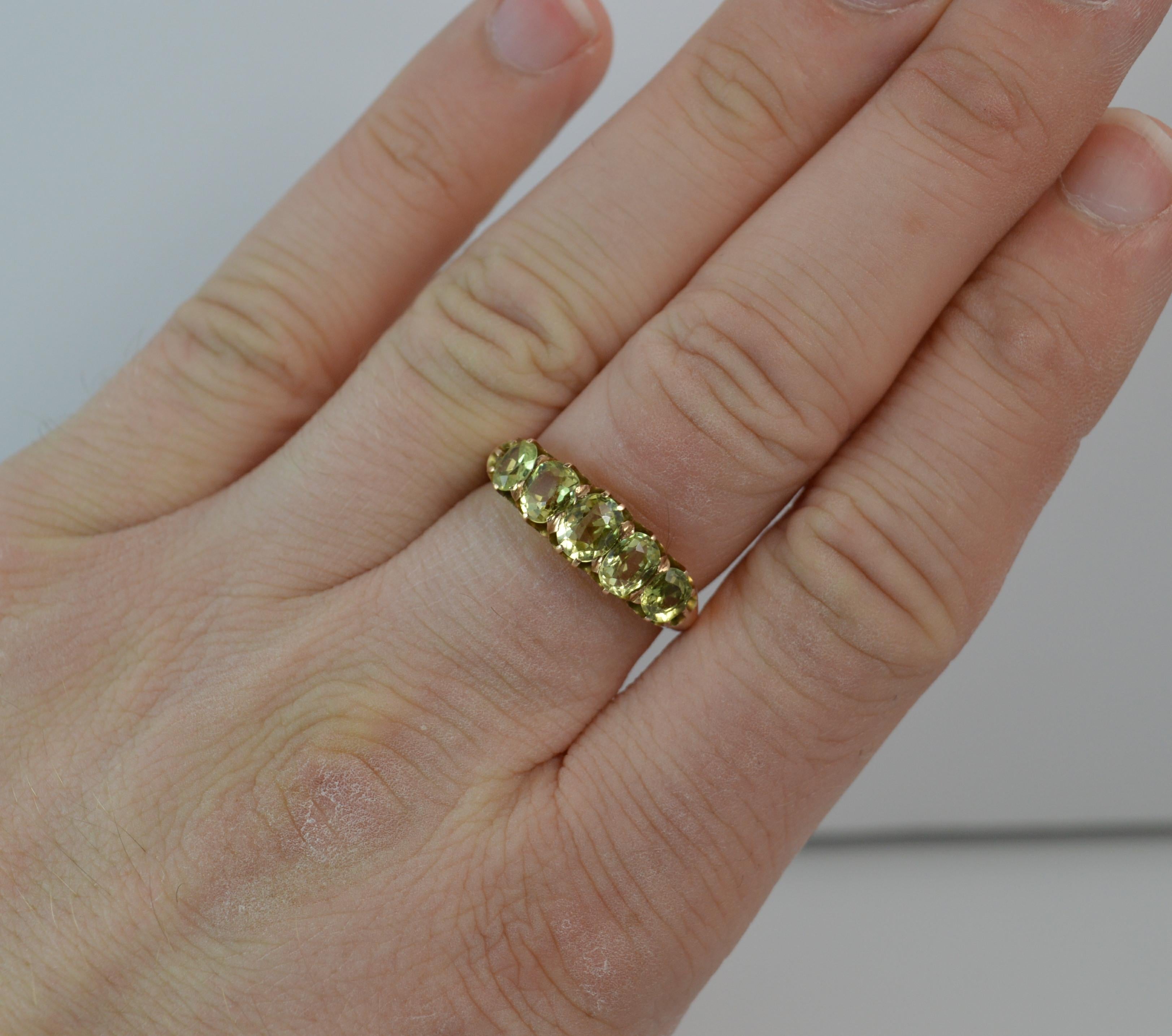 Stunning Victorian Five Peridot 15 Carat Rose Gold Stack Band Ring In Good Condition In St Helens, GB