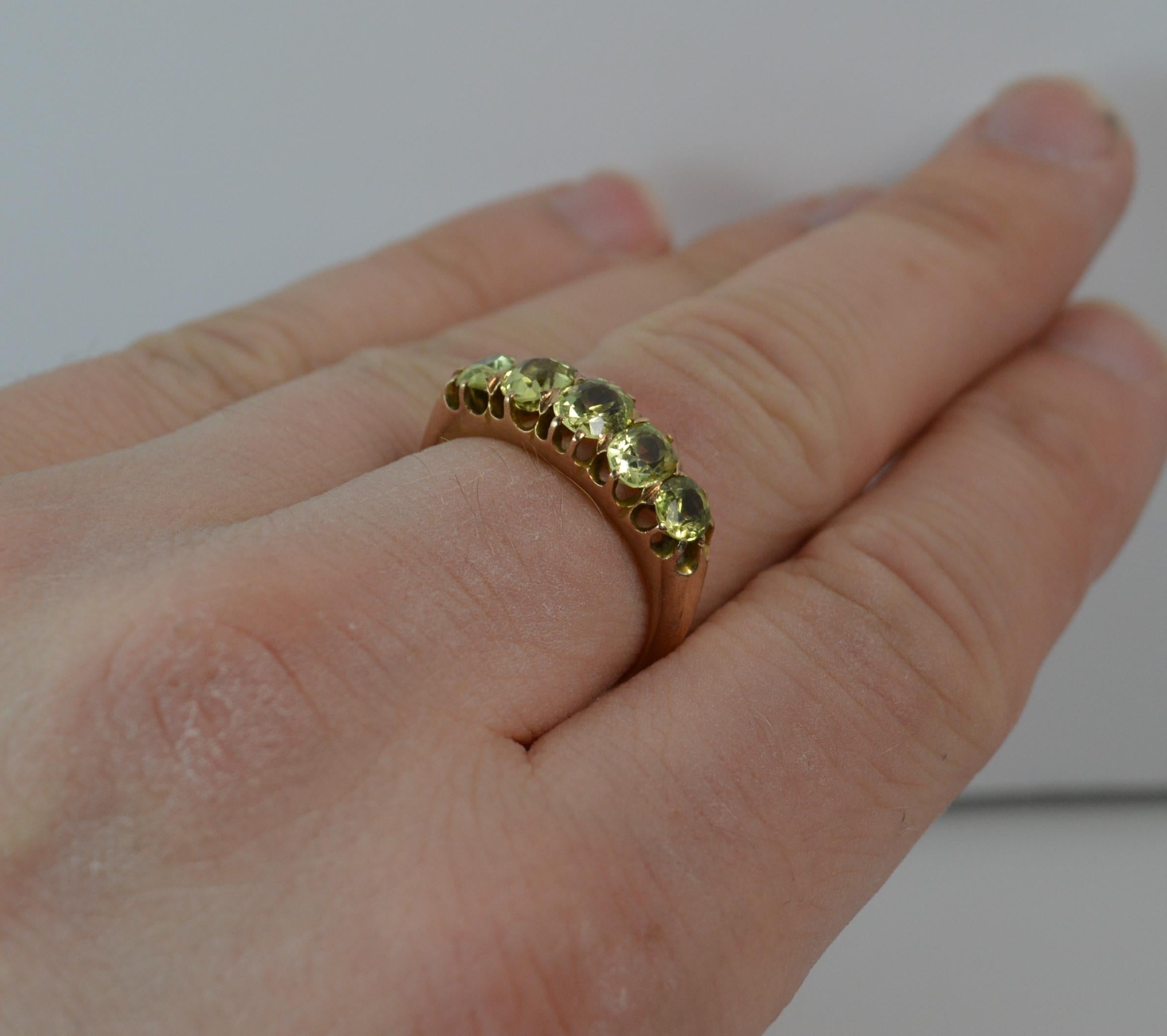 Women's Stunning Victorian Five Peridot 15 Carat Rose Gold Stack Band Ring