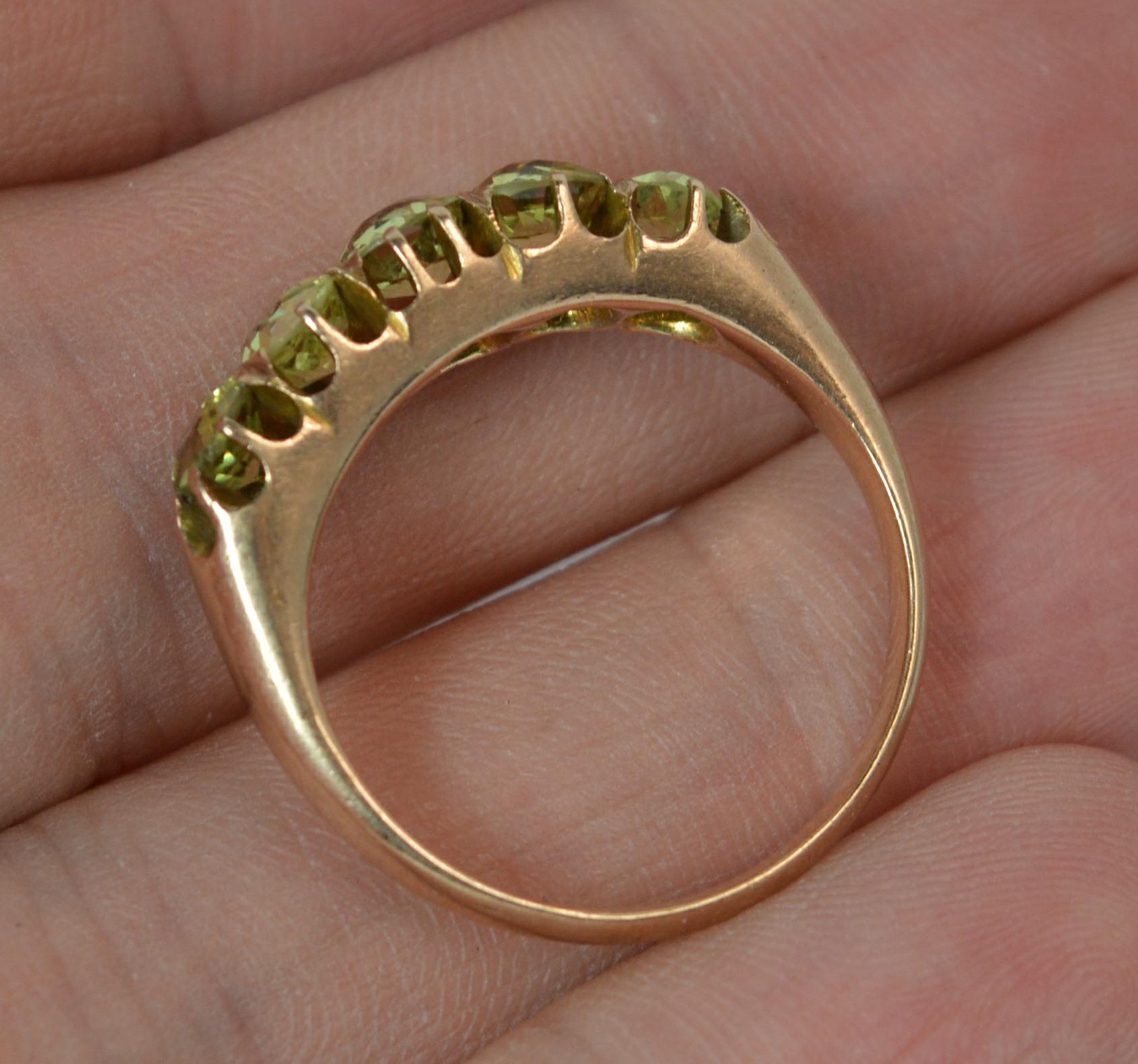 Stunning Victorian Five Peridot 15 Carat Rose Gold Stack Band Ring 5