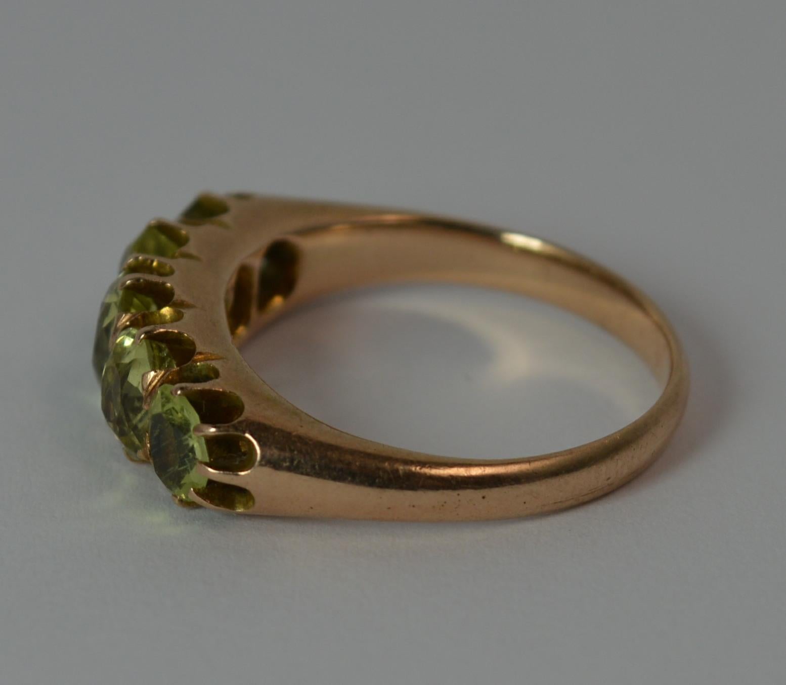 Stunning Victorian Five Peridot 15 Carat Rose Gold Stack Band Ring 6