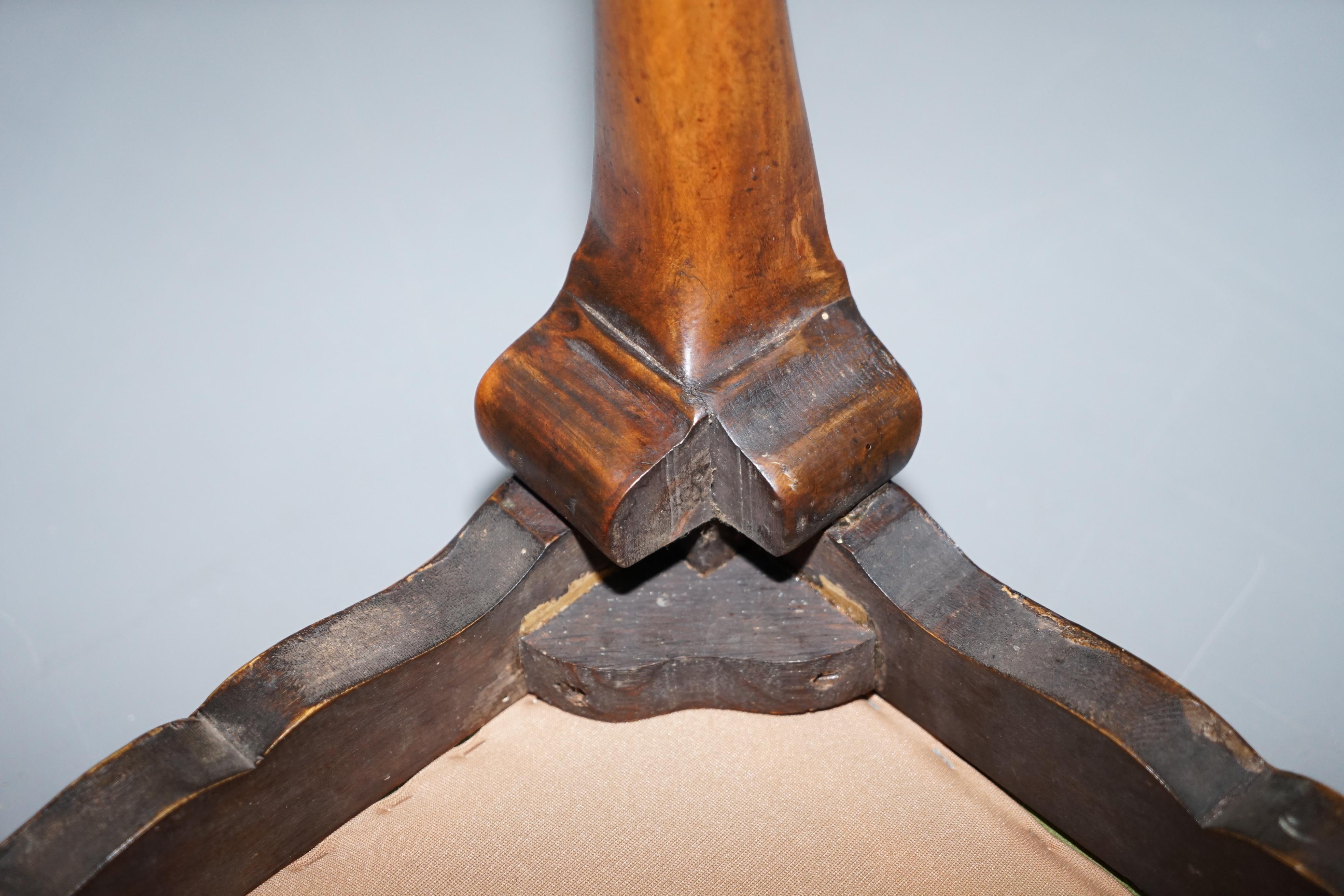 Stunning Victorian Hand Carved Cabriolet Leg Stool with Green Velour Seat Pad 8