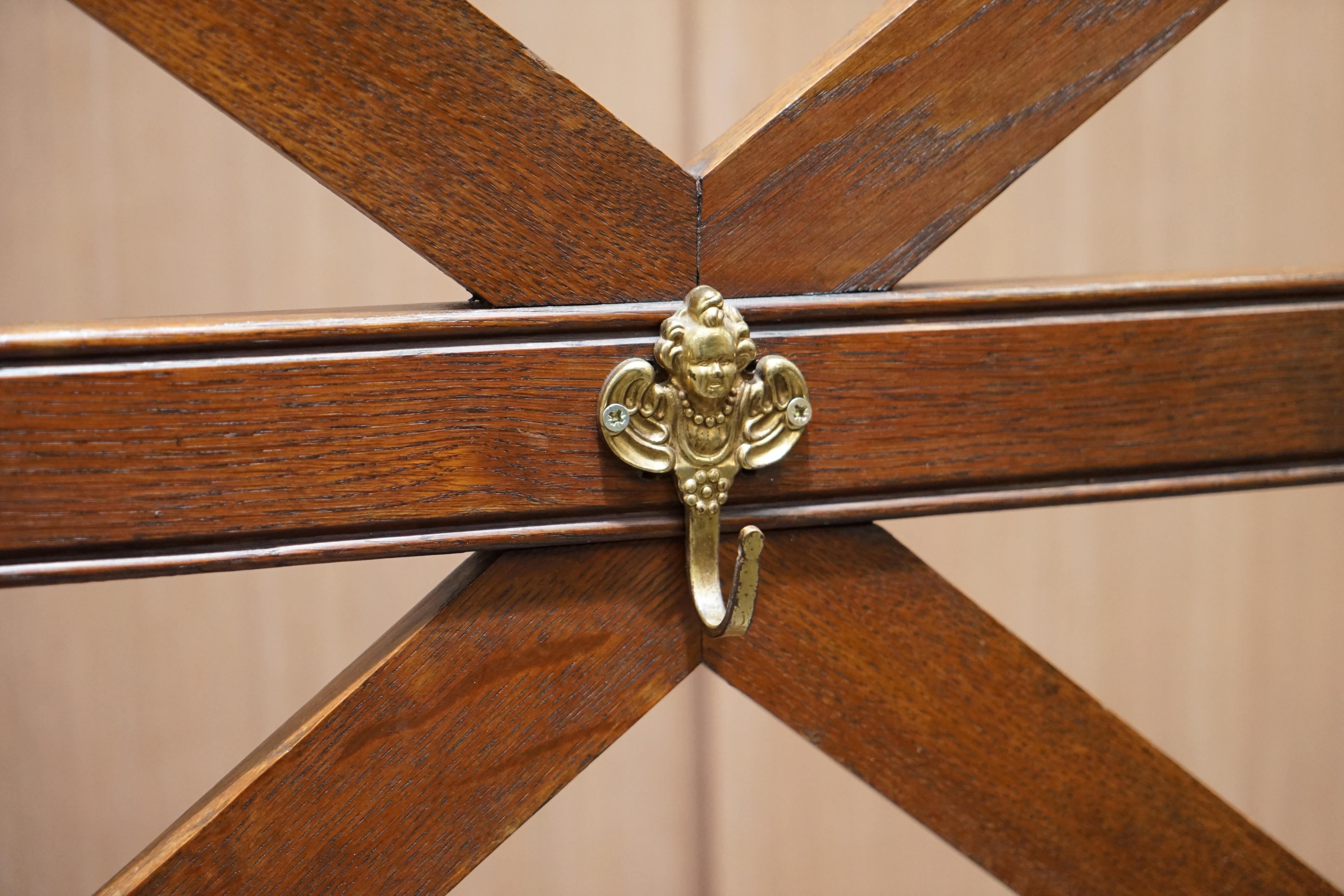 Stunning Victorian Hand Carved English Oak Coat Hat Rack Cherub Angel Hooks 3