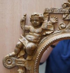 Stunning Victorian Heavy Metal Wall Mirror Armorial Crest Cherub Puttie Angels
