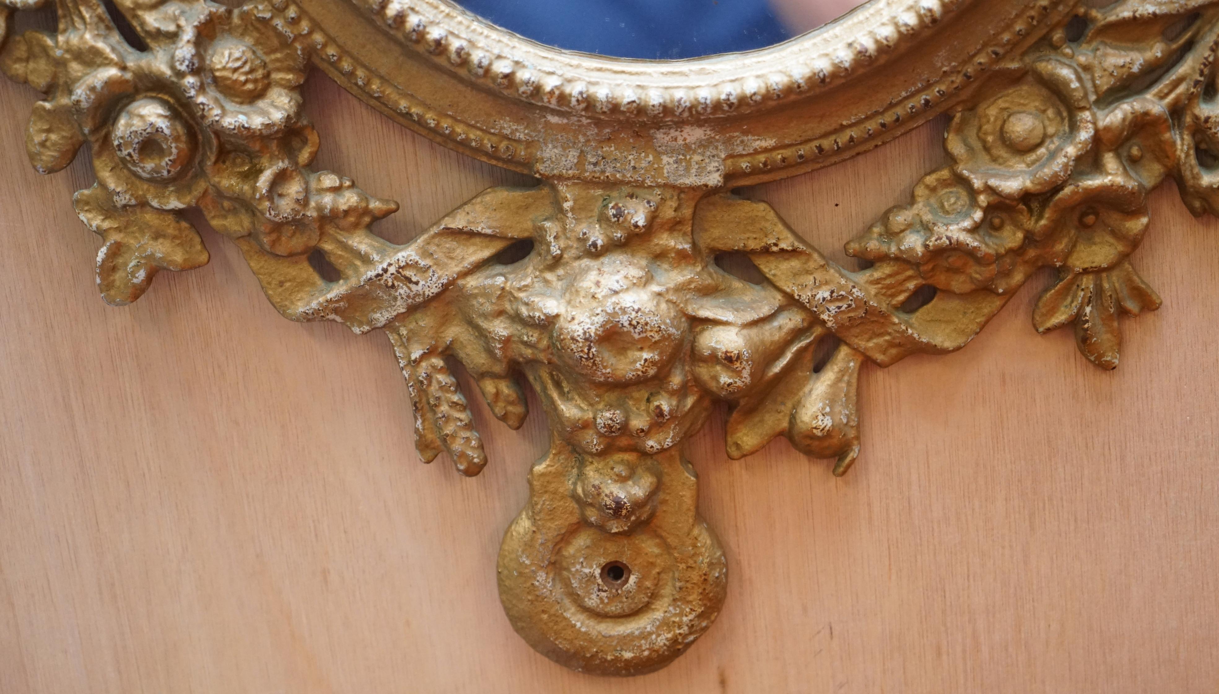 19th Century Stunning Victorian Heavy Metal Wall Mirror Armorial Crest Cherub Puttie Angels