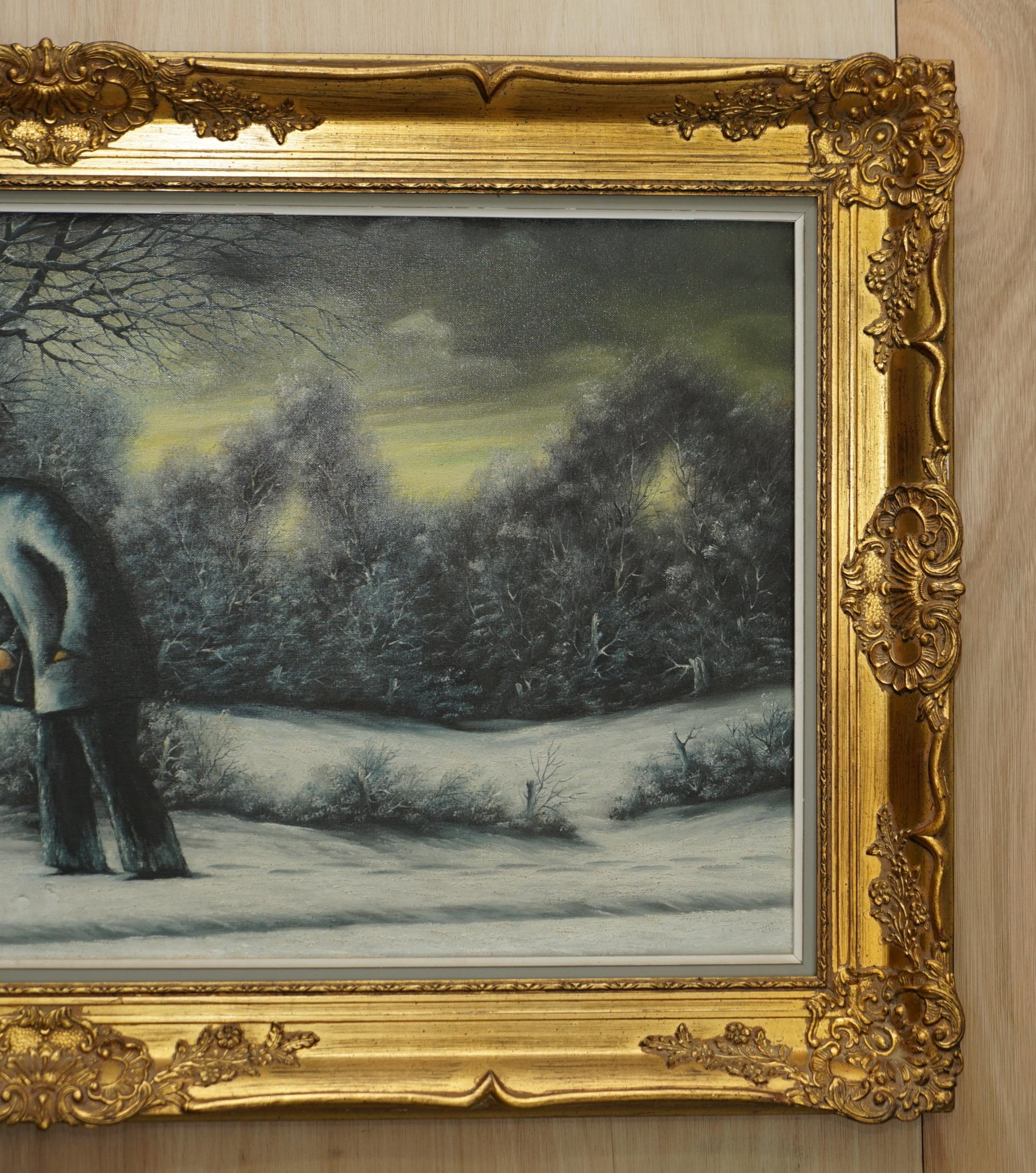 Néerlandais Superbe peinture à l'huile néerlandaise victorienne à grande échelle d'une scène d'hiver par R Tuey en vente