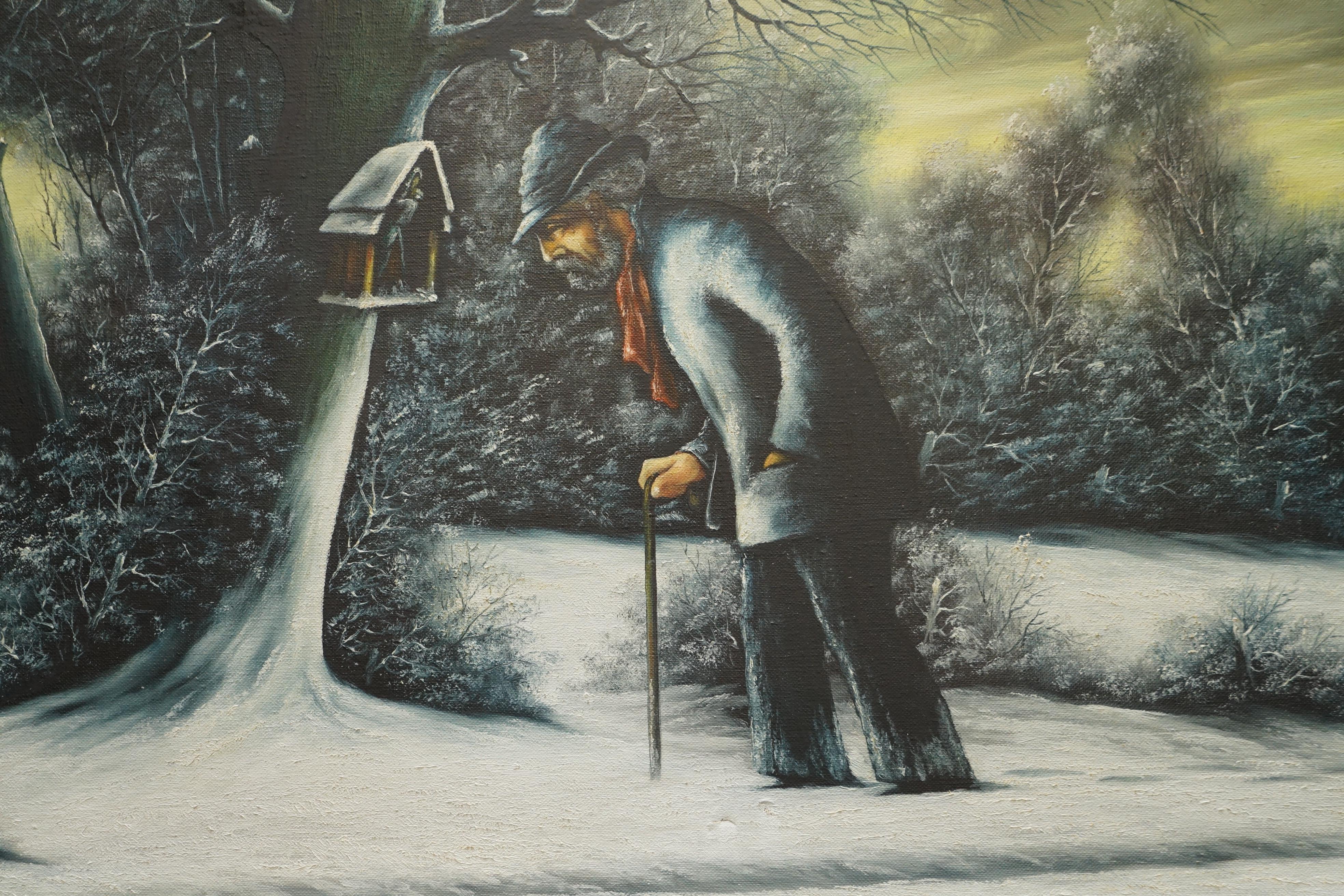 Fin du XIXe siècle Superbe peinture à l'huile néerlandaise victorienne à grande échelle d'une scène d'hiver par R Tuey en vente