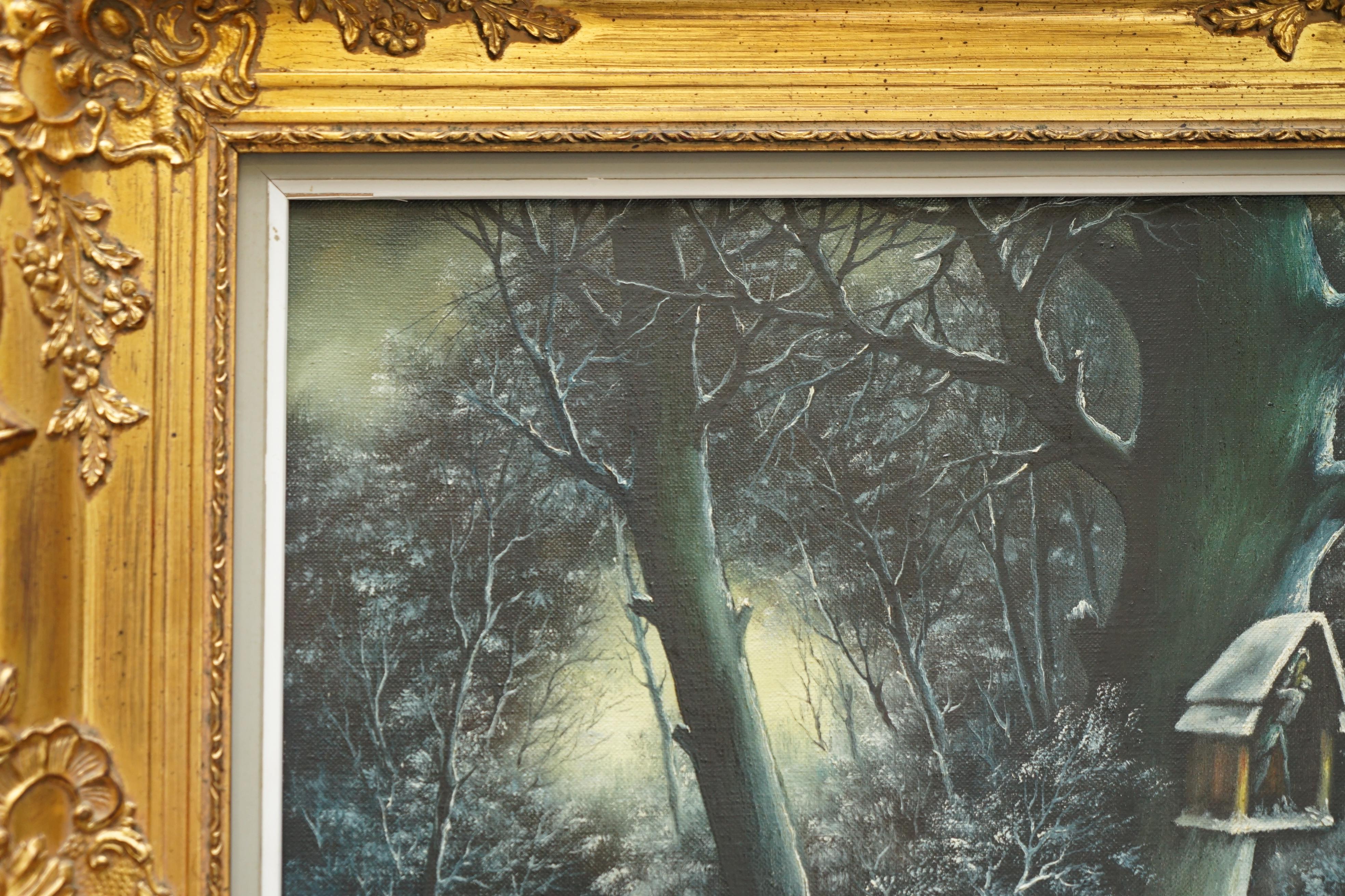Superbe peinture à l'huile néerlandaise victorienne à grande échelle d'une scène d'hiver par R Tuey en vente 1