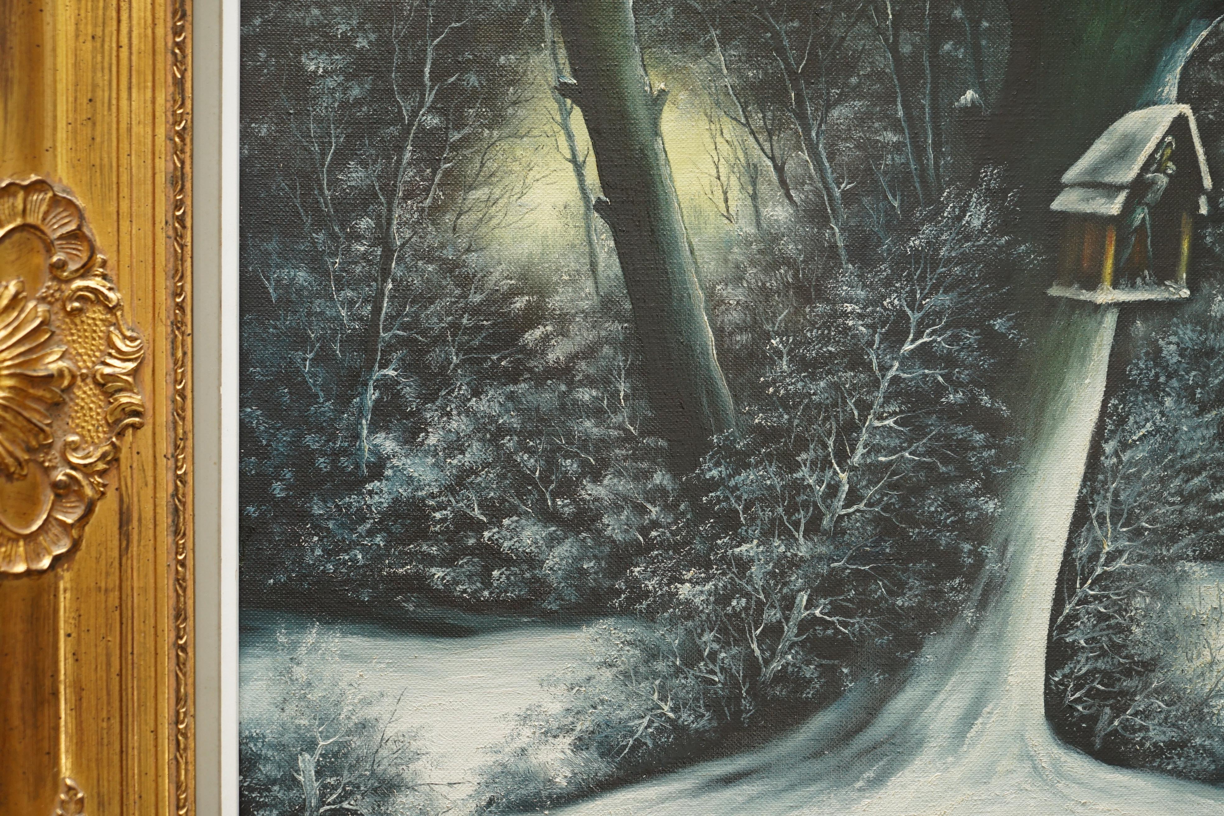 Superbe peinture à l'huile néerlandaise victorienne à grande échelle d'une scène d'hiver par R Tuey en vente 2