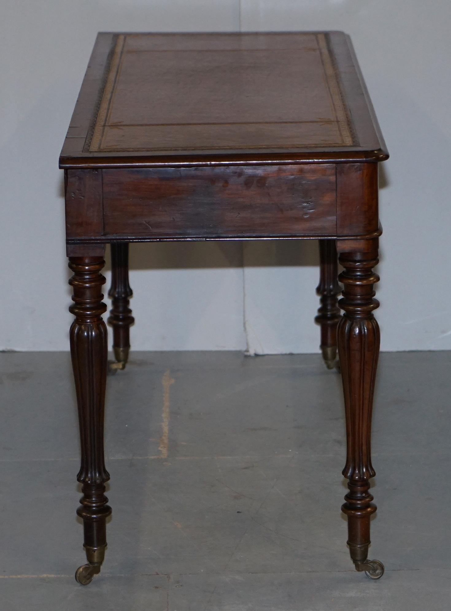 Stunning Victorian Library Writing Table or Desk Brown Leather Top Gillows Legs 9