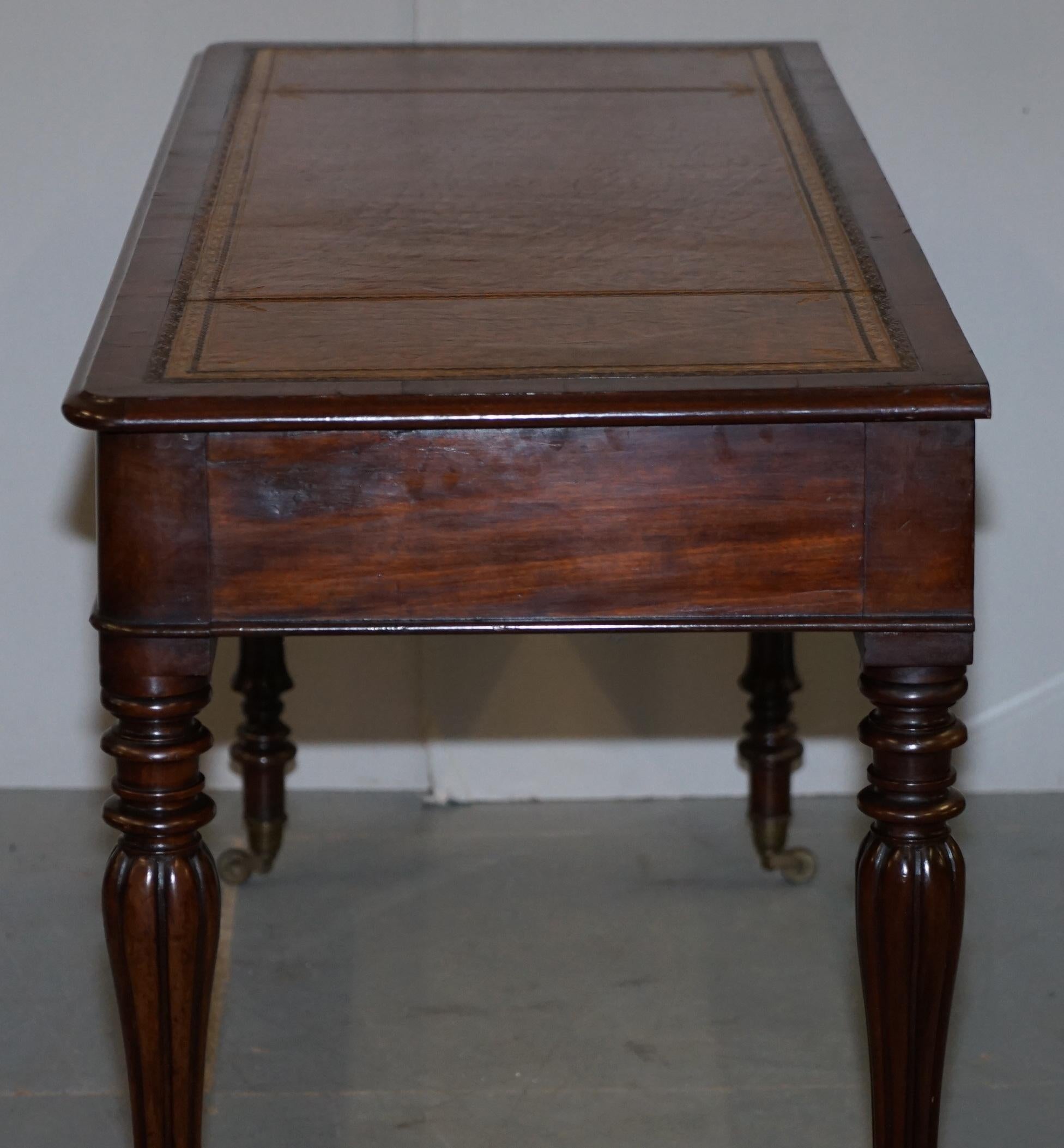 Stunning Victorian Library Writing Table or Desk Brown Leather Top Gillows Legs 11