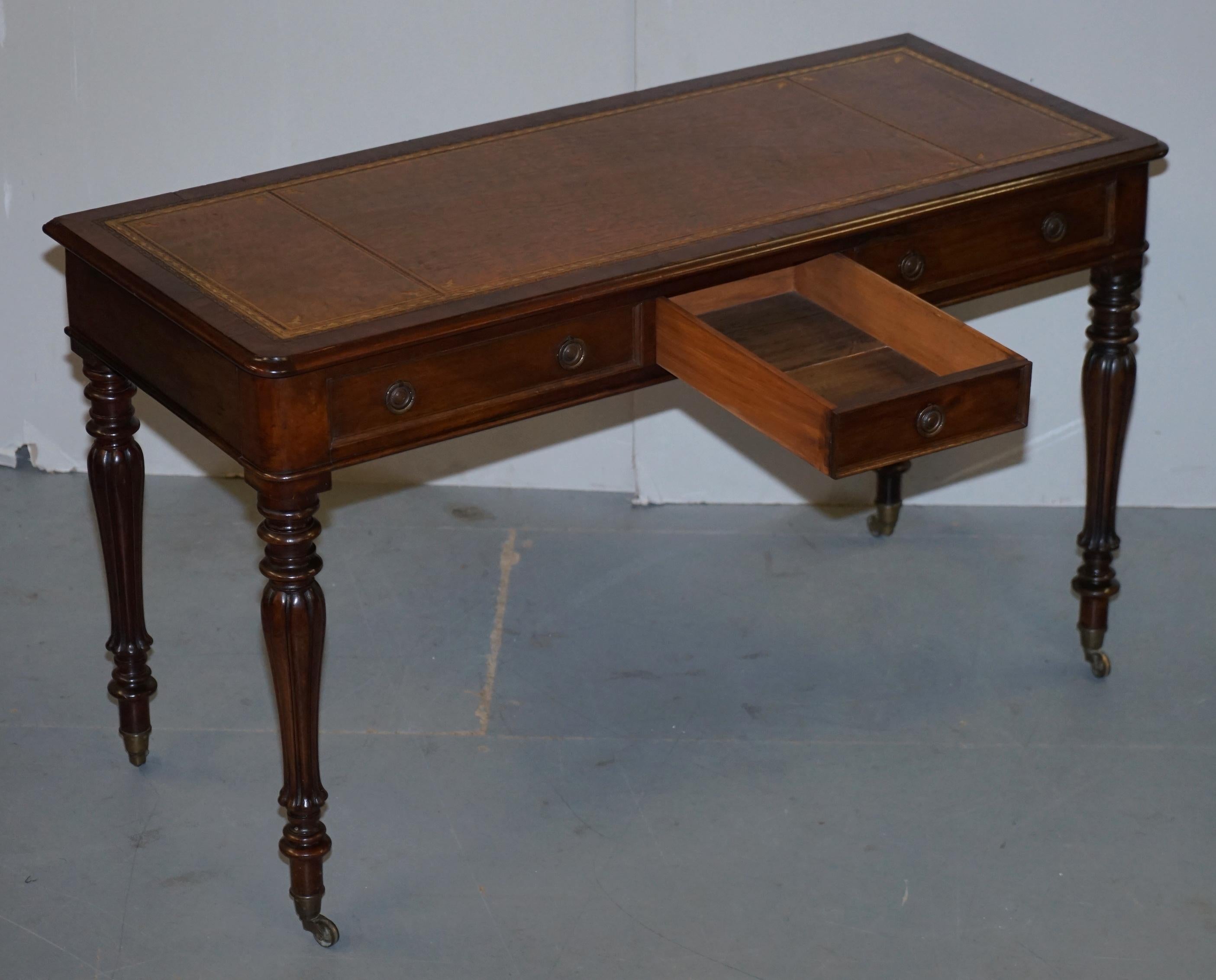 Stunning Victorian Library Writing Table or Desk Brown Leather Top Gillows Legs 12