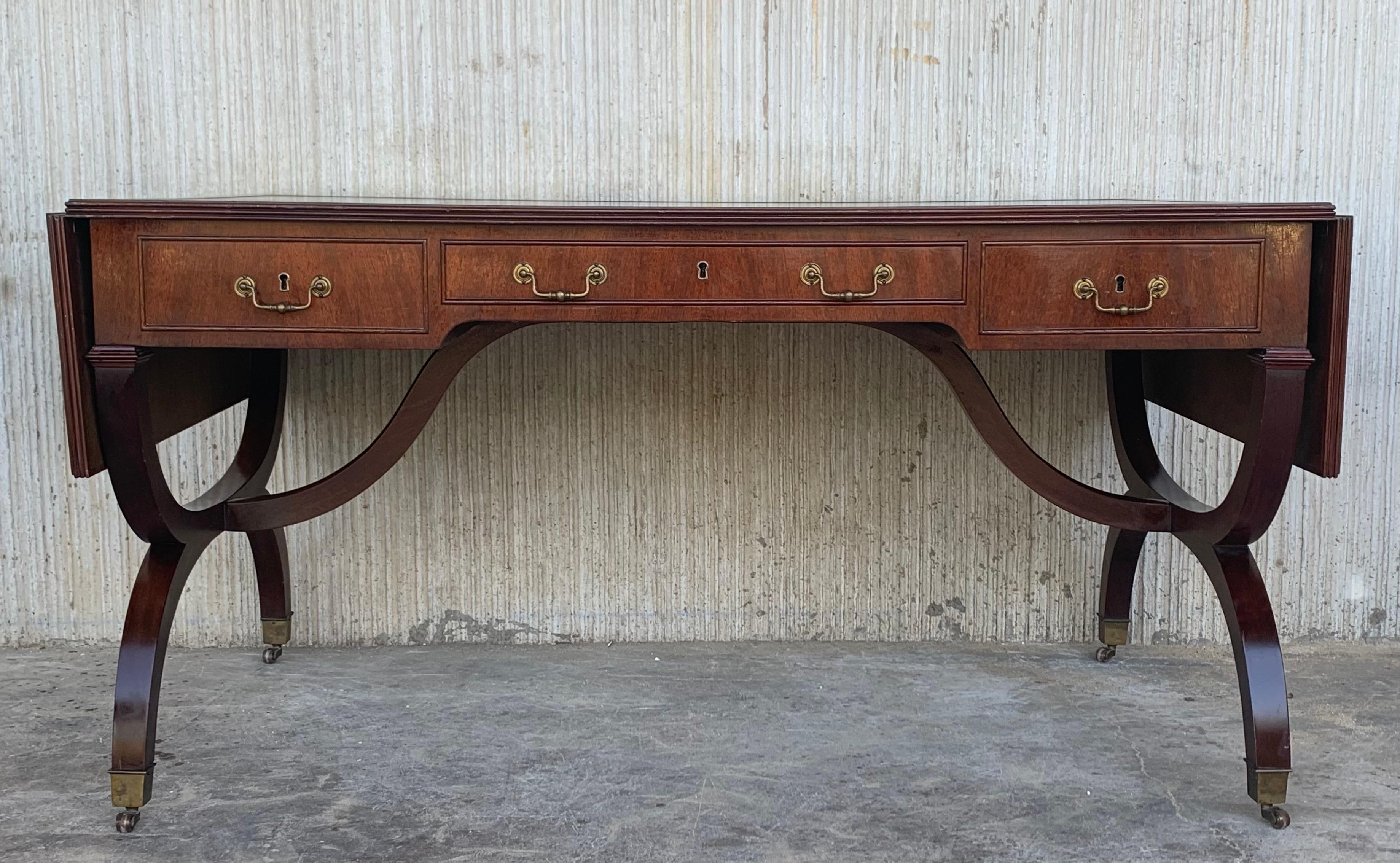 Empire Revival Stunning Victorian Library Writing Table or Desk Brown Leather Top Gillows Legs