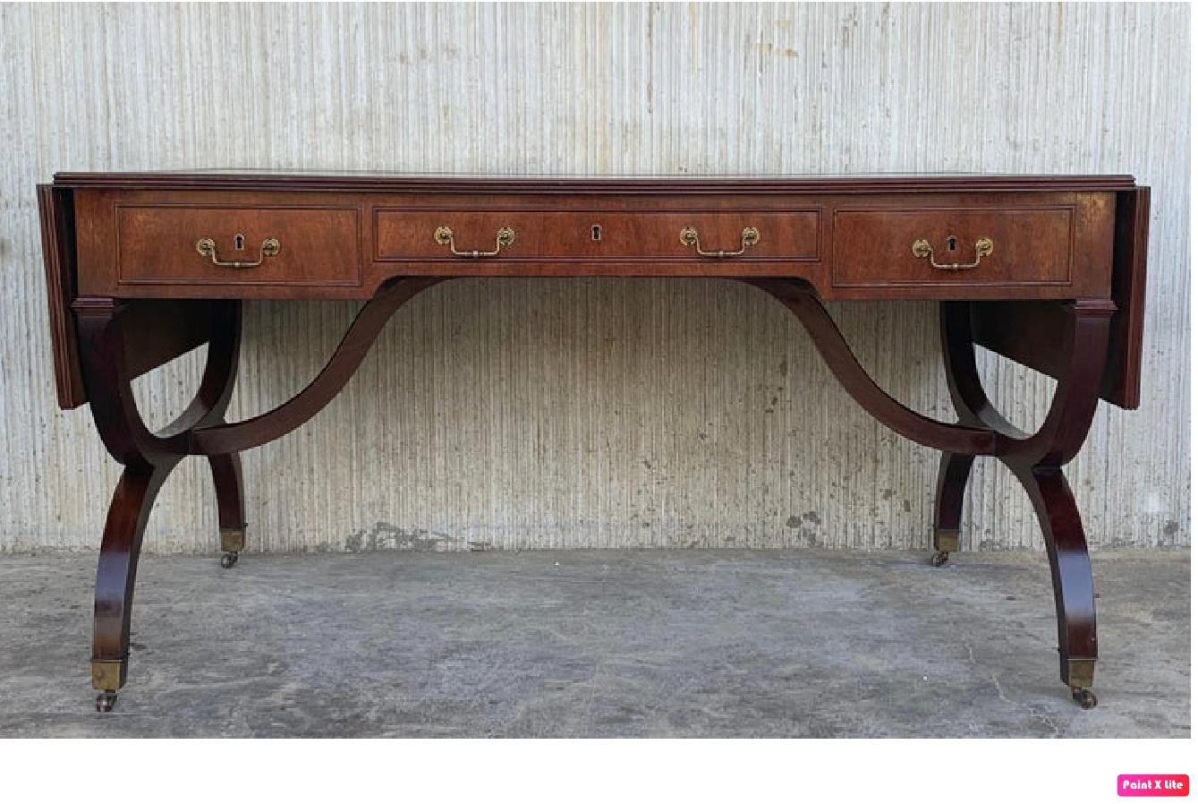 Empire Revival Stunning Victorian Library Writing Table or Desk Brown Leather Top Gillows Legs