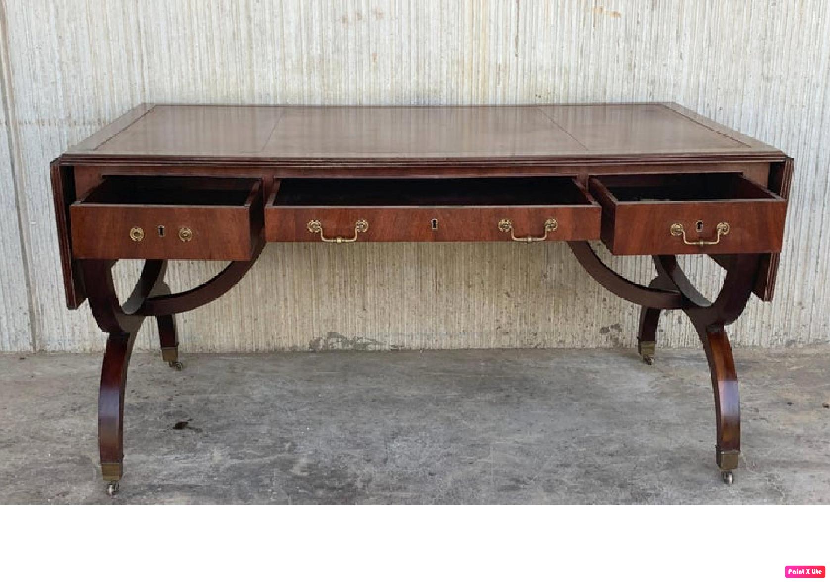 Stunning Victorian Library Writing Table or Desk Brown Leather Top Gillows Legs For Sale 1