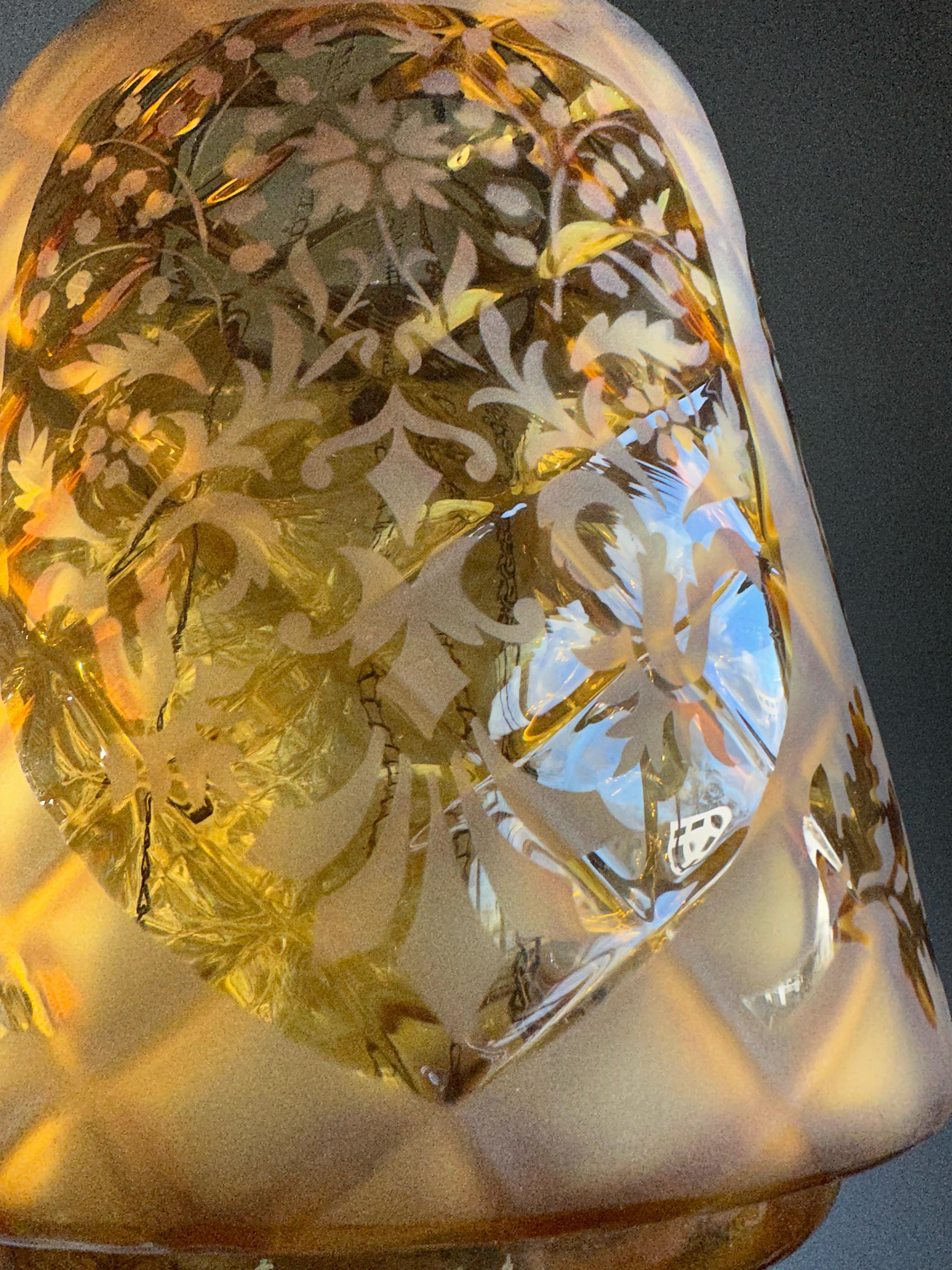 Stunning Victorian Lighting Gothic Brass & Mouth Blown Art Glass Pendant Lantern For Sale 9