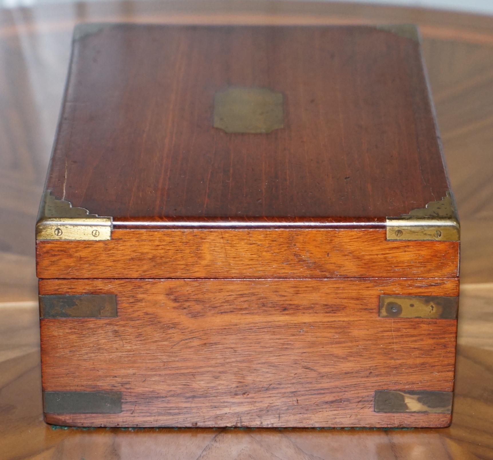 19th Century Stunning Victorian Mahogany Military Campaign Box, Cigars, Jewellery, Trinkets