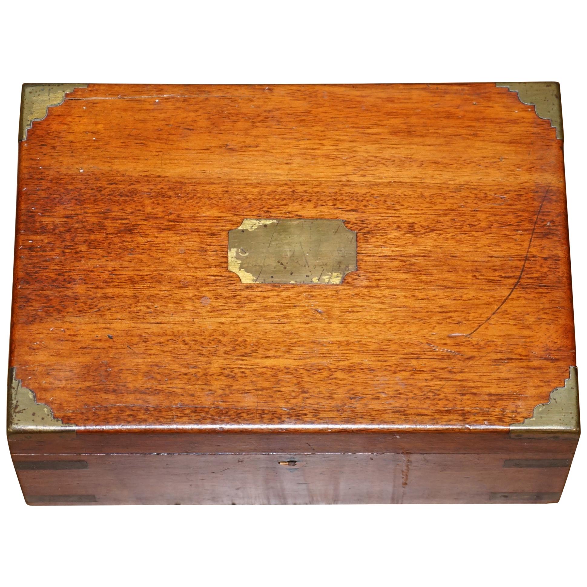 Stunning Victorian Mahogany Military Campaign Box, Cigars, Jewellery, Trinkets