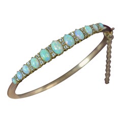 Antique Stunning Victorian Opal and Old Cut Diamond Rose Gold Bangle