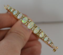Stunning Victorian Opal and Old Cut Diamond Rose Gold Bangle