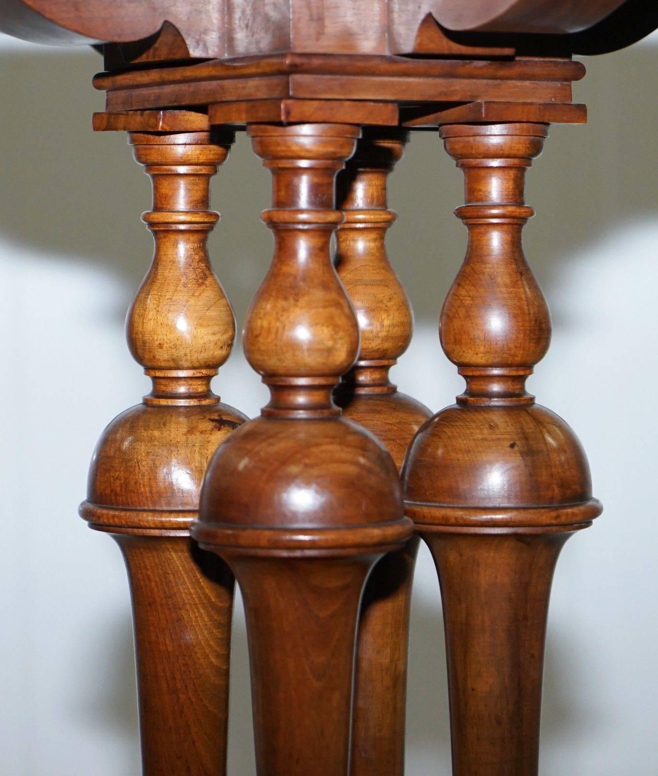 Hand-Crafted Stunning Victorian Quad Four Pillared Base Solid Walnut Side End Lamp Wine Table