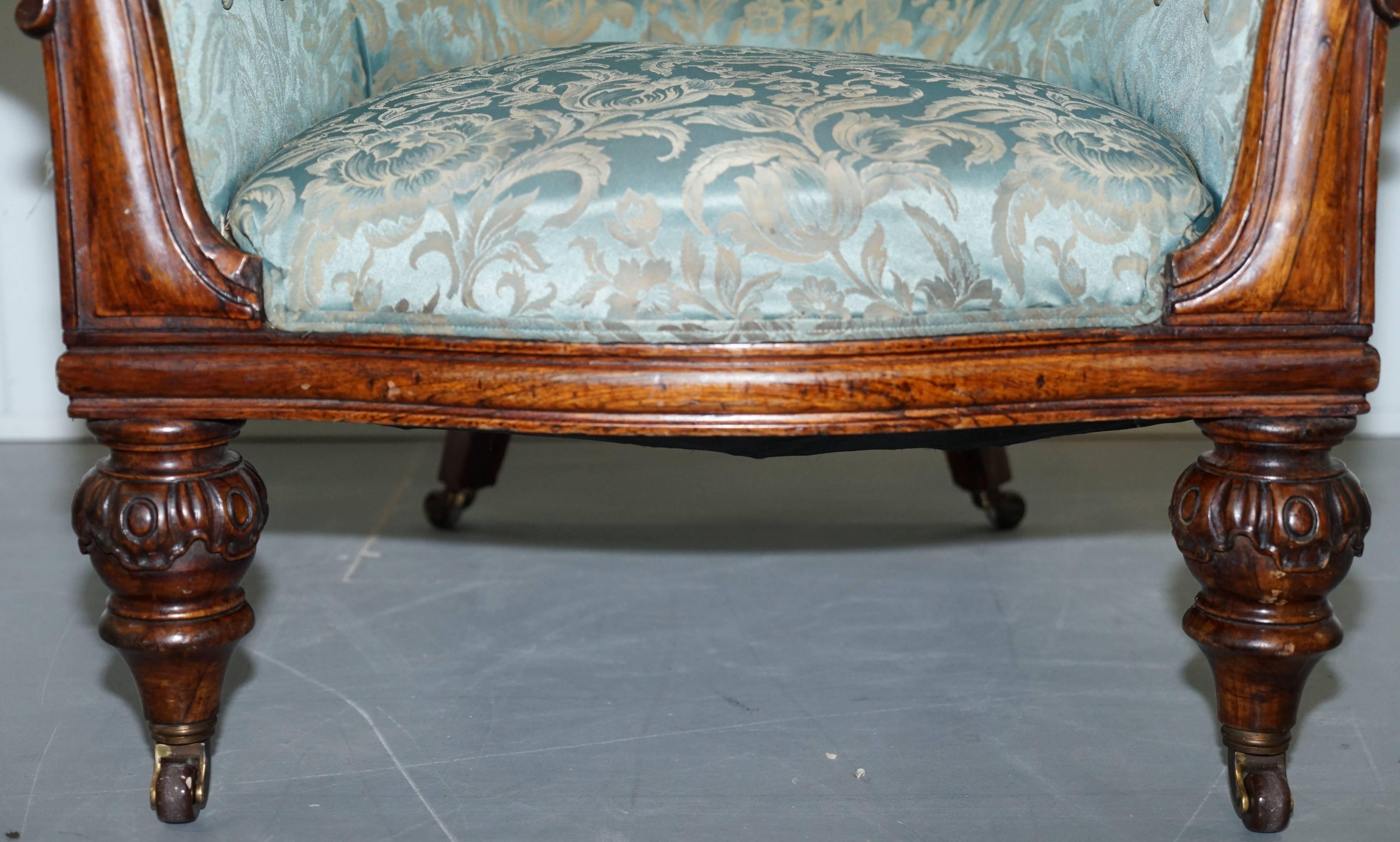 Stunning Victorian Redwood and Silk Upholstered Chesterfield Button Tub Armchair 4