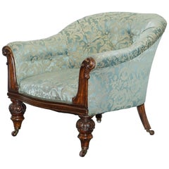 Antique Stunning Victorian Redwood and Silk Upholstered Chesterfield Button Tub Armchair