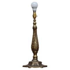 Antique Stunning Victorian Repousse Brass Table Lamp Very Decorative & Beautifully Cast