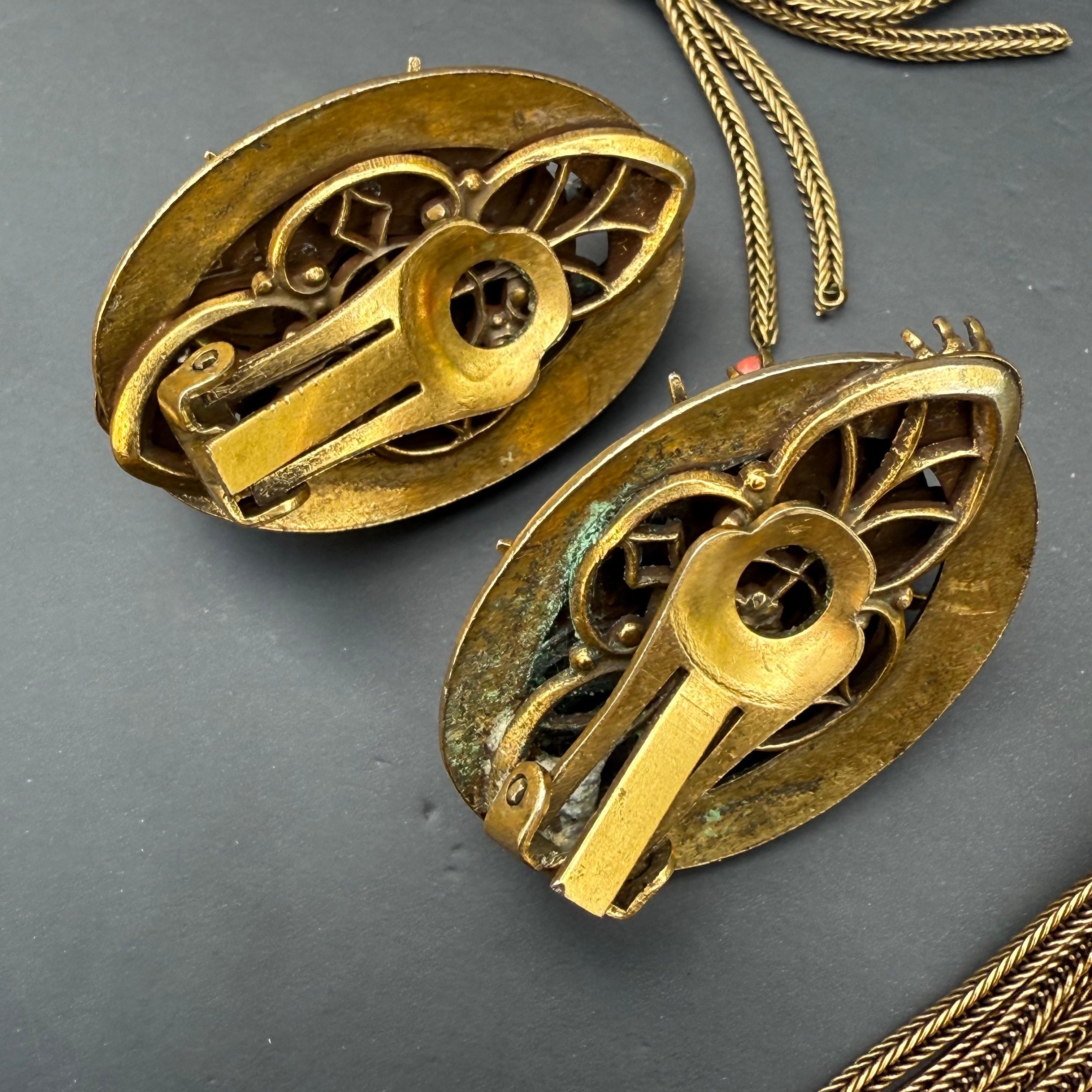 Superbe collier à lamelles en camée de style Revive victorien, boucles d'oreilles Clips en vente 6