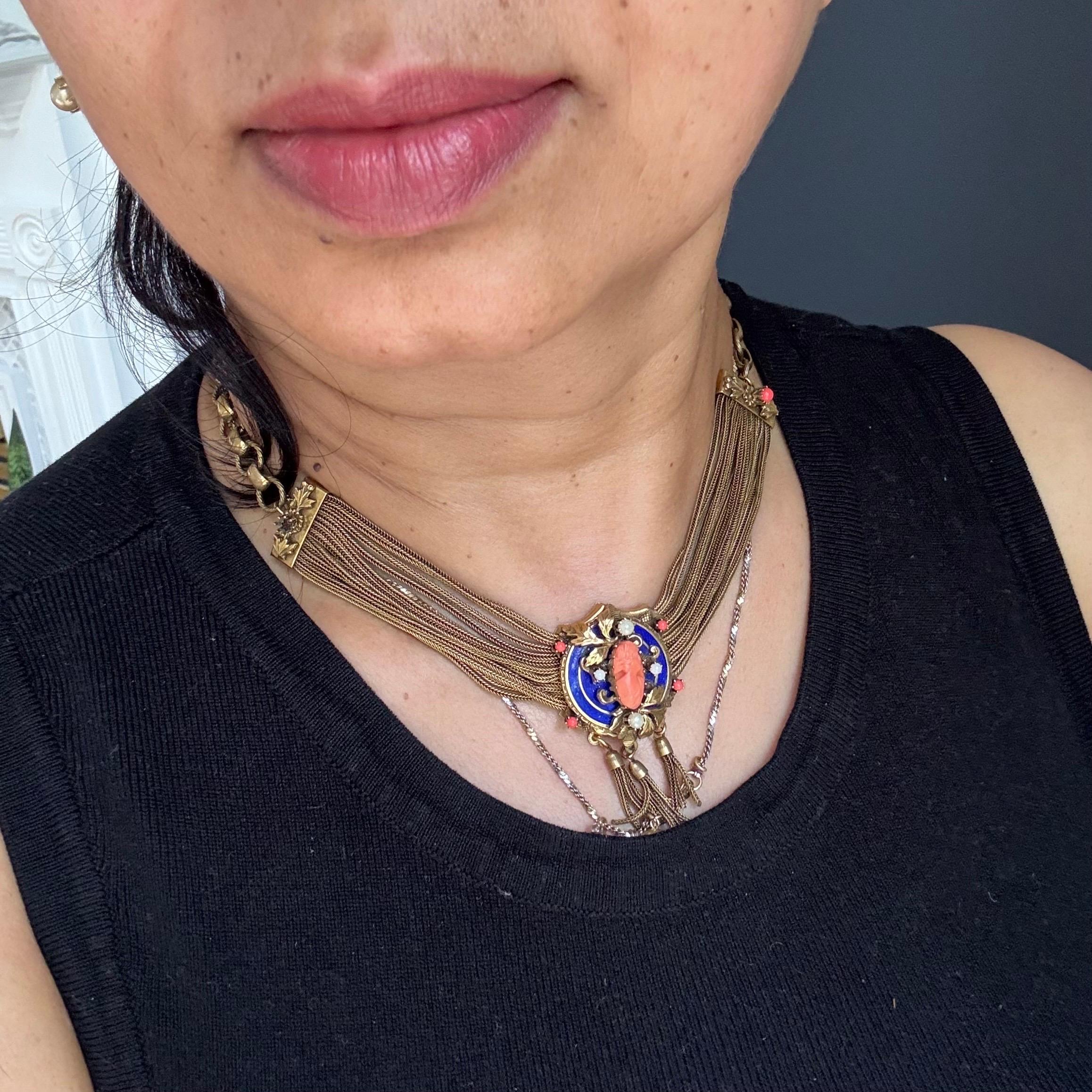 Superbe collier à lamelles en camée de style Revive victorien, boucles d'oreilles Clips en vente 7