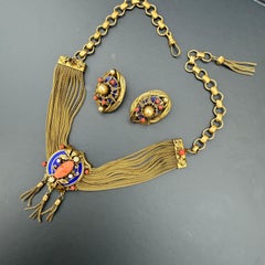 Vintage Victorian Revival Coral Cameo Slide Necklace and  Earrings Set, German