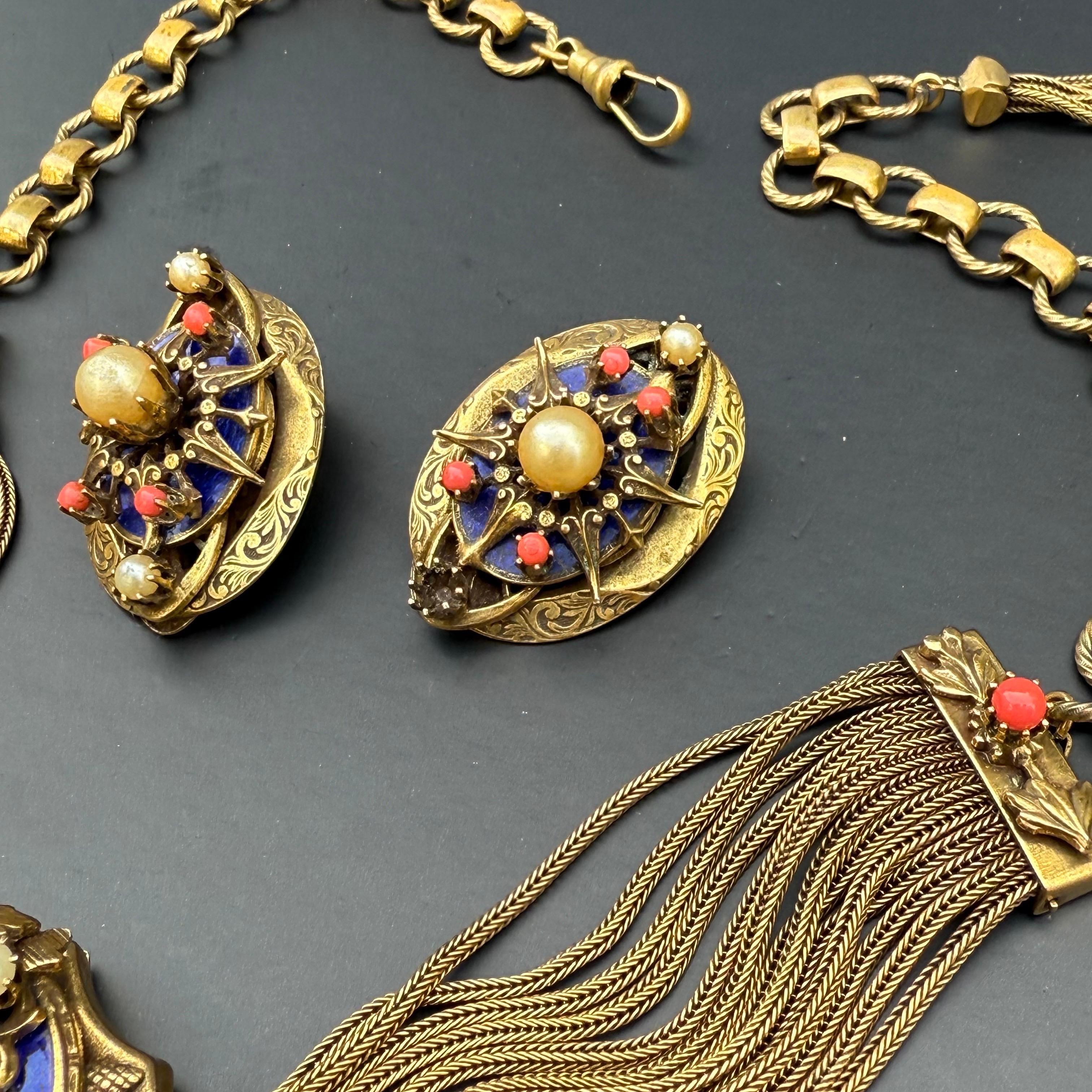 Superbe collier à lamelles en camée de style Revive victorien, boucles d'oreilles Clips en vente 2