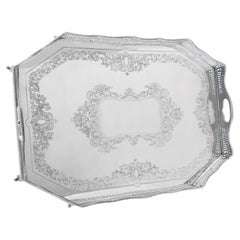 Impresionante bandeja victoriana de plata de ley para galería - con matasellos de 1896
