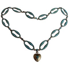 Stunning Victorian Turquoise Silver Heart Love Necklace