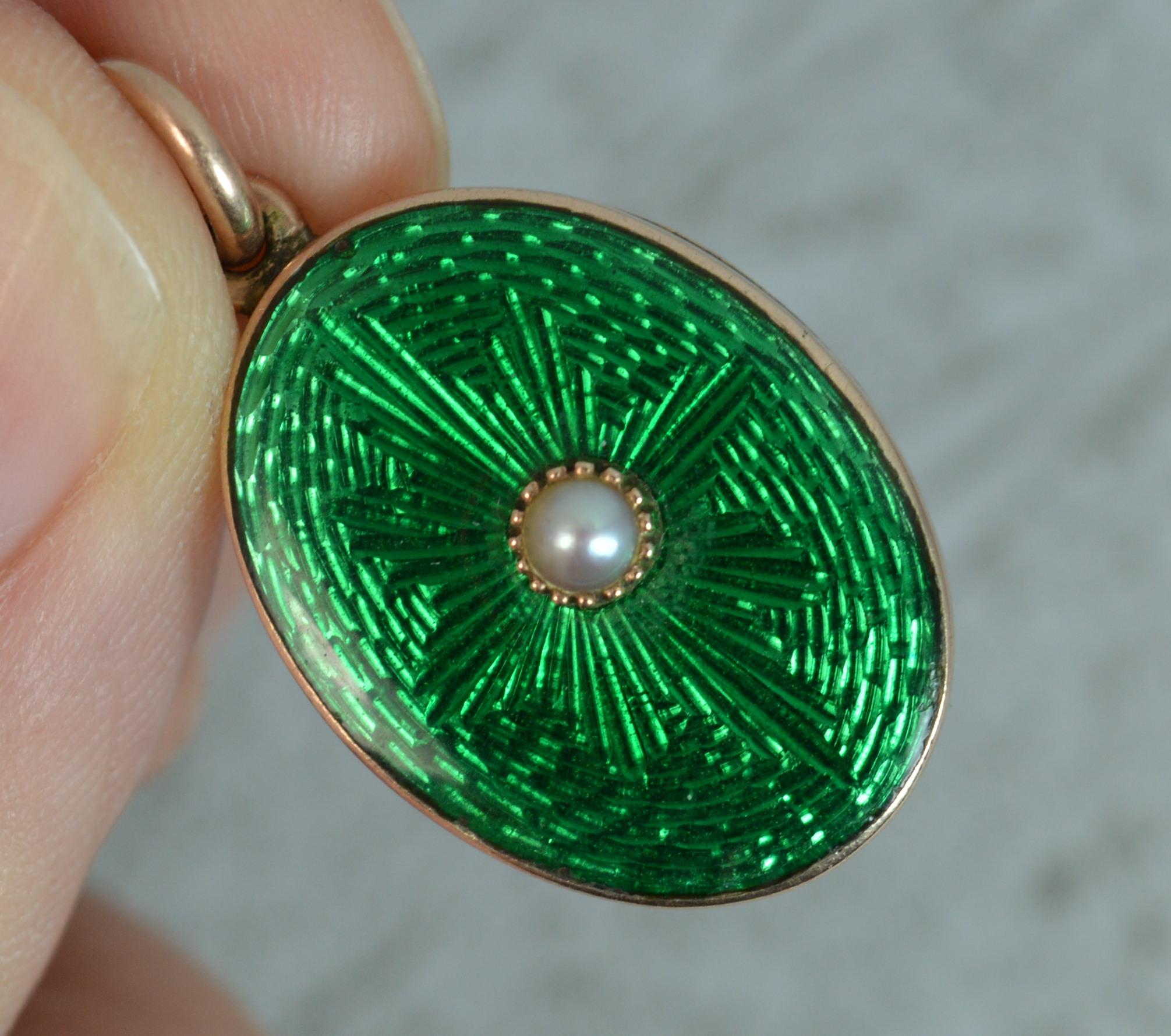 Stunning Victorian Vivid Green Enamel and Pearl Locket Pendant, circa 1880 In Excellent Condition In St Helens, GB