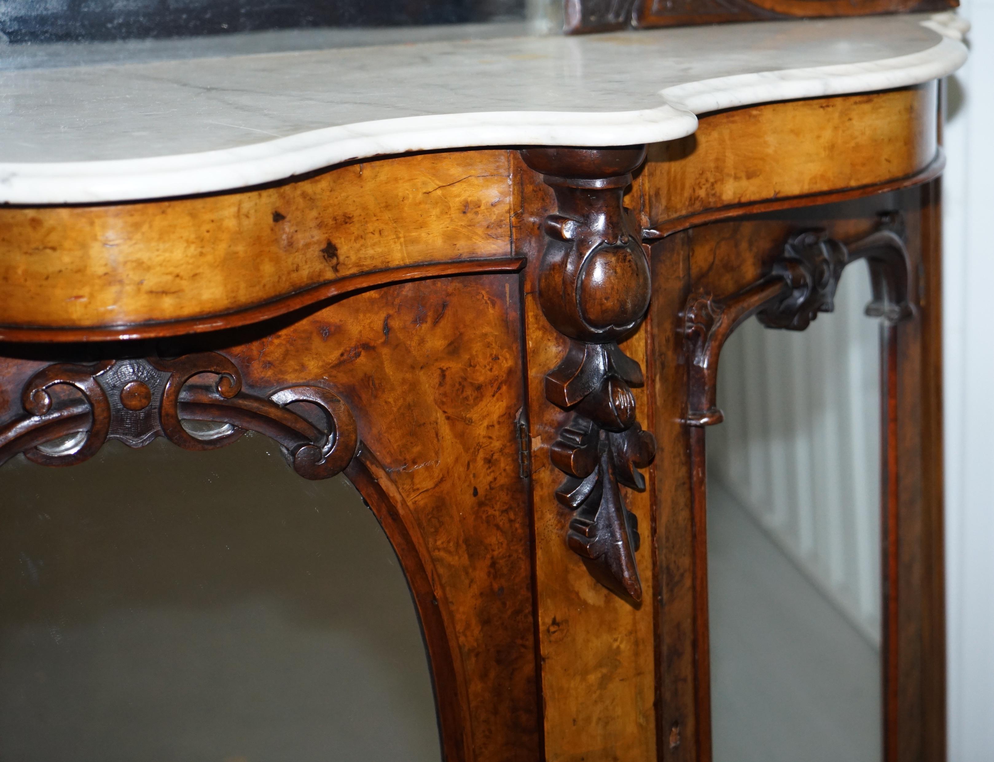 Stunning Victorian Walnut and Marble Sideboard Chiffonier Carved Eagle & Flowers 4