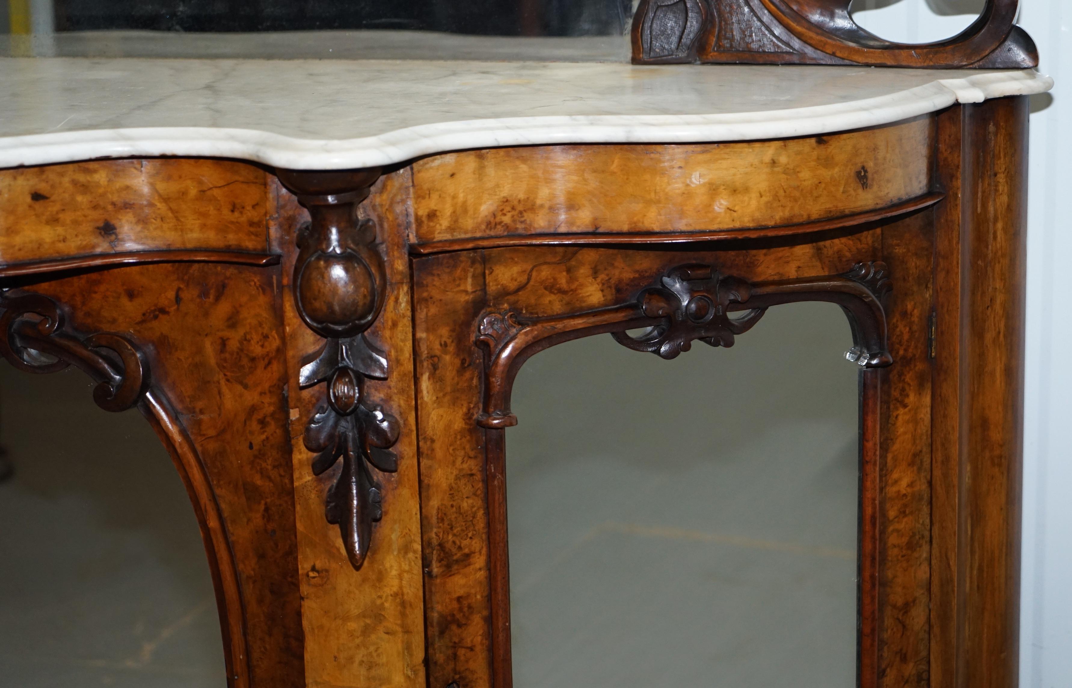 Stunning Victorian Walnut and Marble Sideboard Chiffonier Carved Eagle & Flowers 8