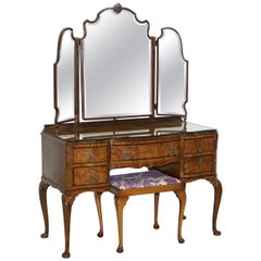 Antique Stunning Victorian Walnut Dressing Table with Georgian Irish Style Carved Legs