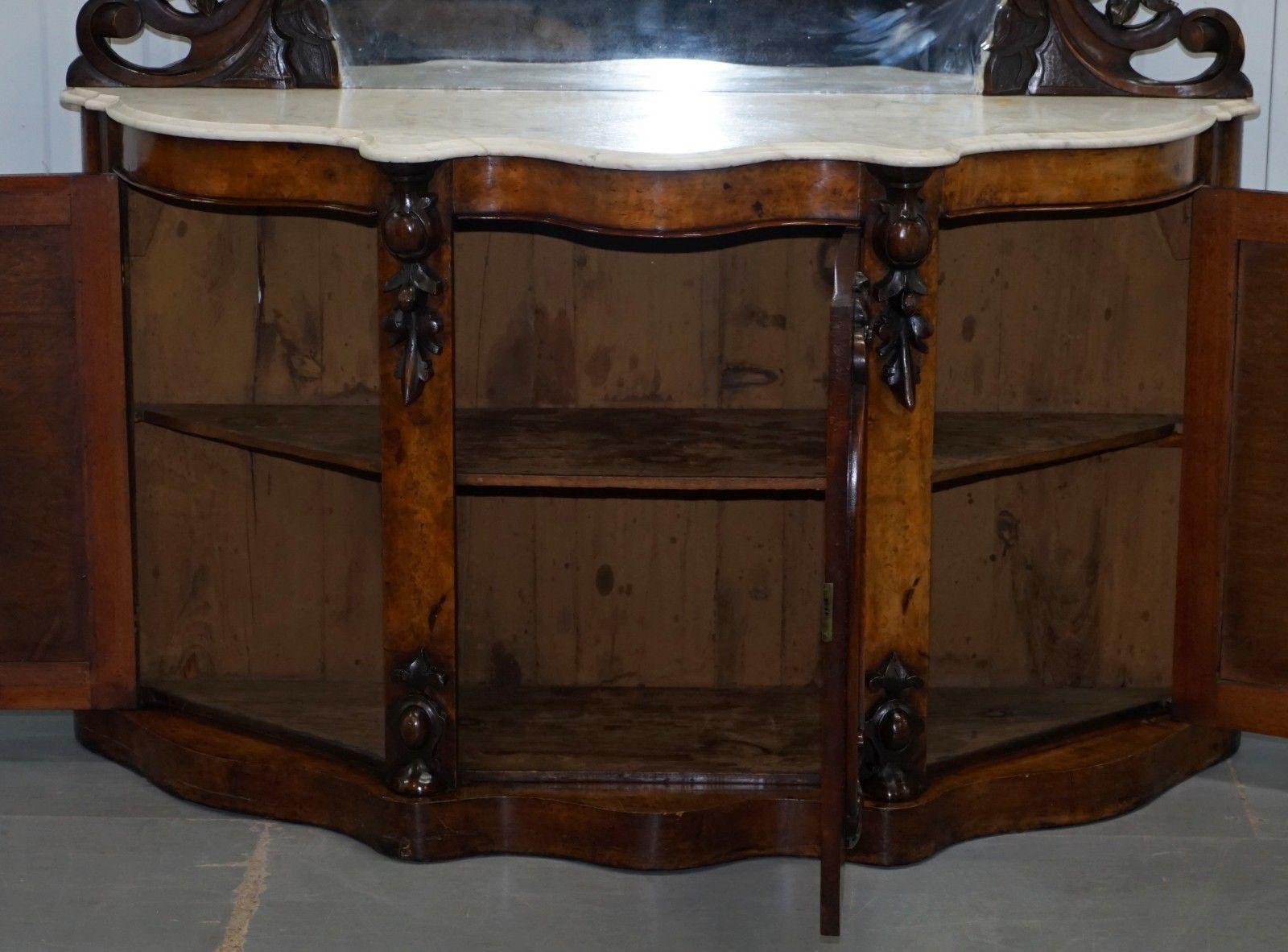 Stunning Victorian Walnut & Marble Sideboard Chiffonier Carved Eagle & Flowers 5