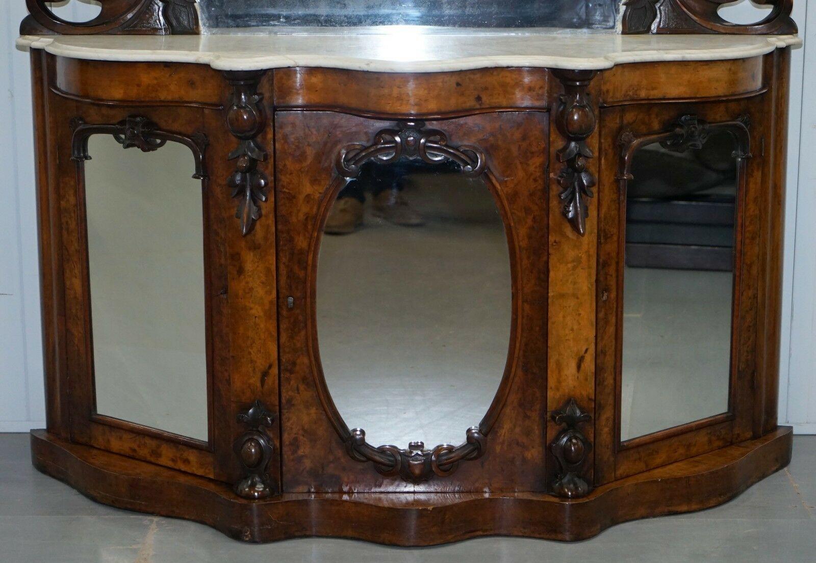Stunning Victorian Walnut & Marble Sideboard Chiffonier Carved Eagle & Flowers 2